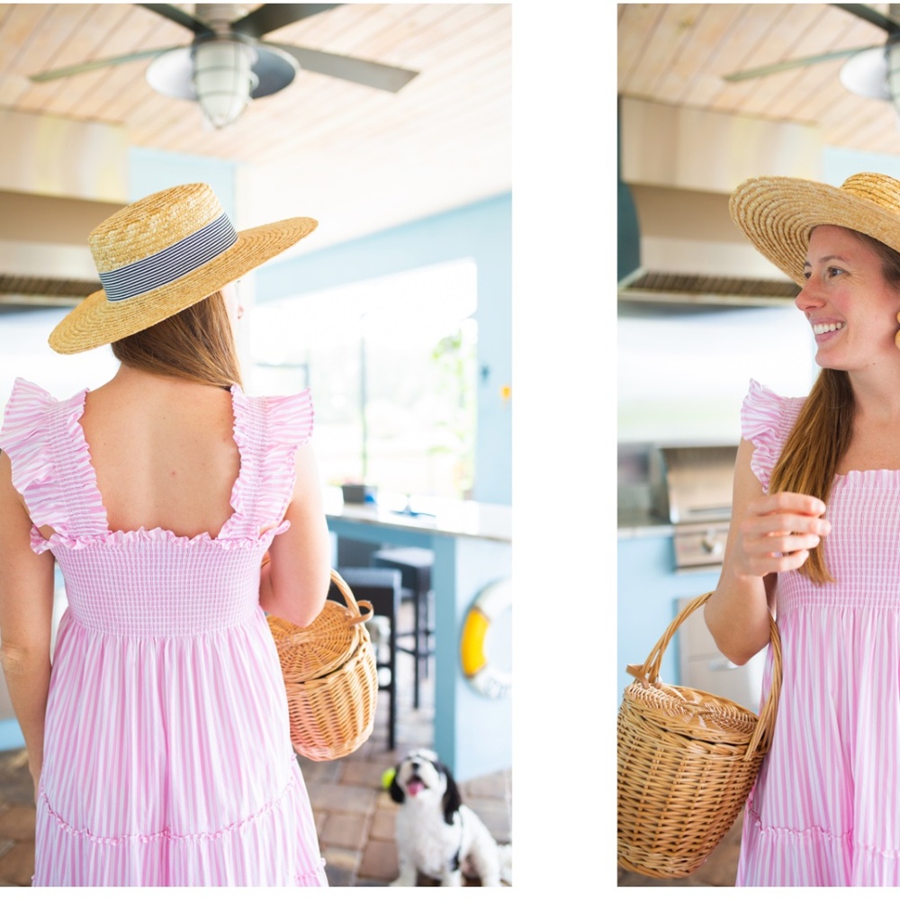 Smocked Tiered Midi Dress - Pink Stripe - Picture 4 of 6
